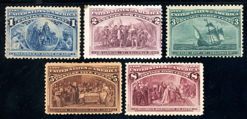 USAstamps Unused FVF US 1893 Columbian Expo Scott 230 / 236 OG MH 