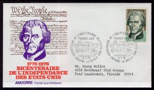 Andorra French 248 Thomas Jefferson Typed FDC