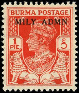 BURMA Sc 35 VF/MNH - 1p King George VI - Ovptd. in Black MILY ADMN-Example Shown