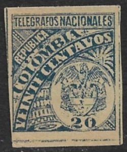 COLOMBIA 1896 20c Arms Telegraph Stamp Imperforate Hisc. No. 26 VFU