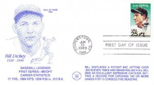 DBC Cachet Bill Dickey HOF 1st Day #2417 Lou Gehrig Baseball 1989