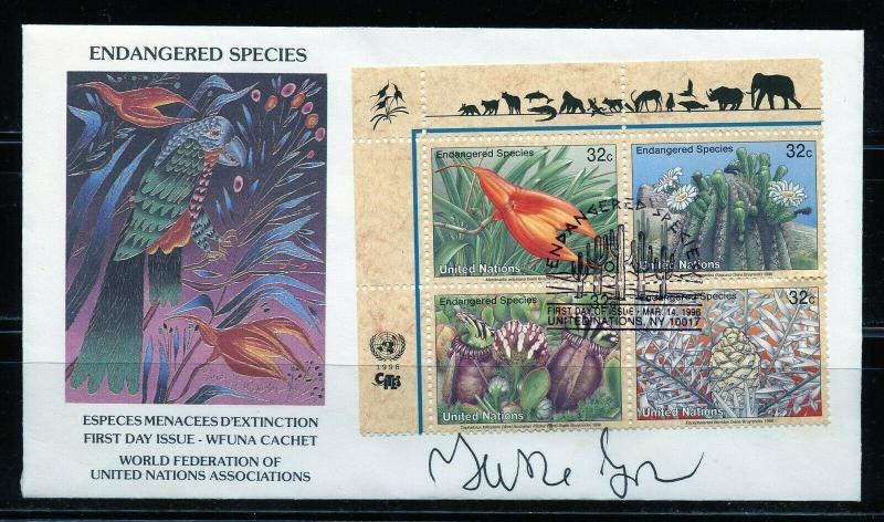 UNITED NATIONS WFUNA AUTOGRAPHED YURI GORBACHEV 1996 ENDANGERED SPECIES NY FDC