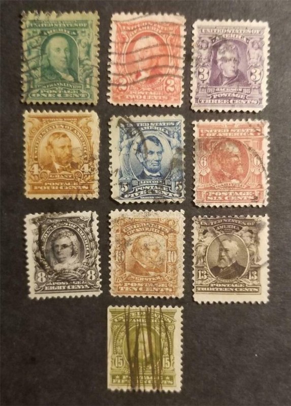 US Scott 300 301 302 303 304 305 306 307 308 309 Used Stamp Lot T7783