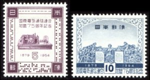 Japan #604-605 set/2 mh - 1954 ITU - 75th anniv - *605: hr*