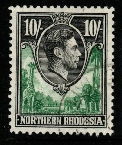 NORTHERN RHODESIA SG44 1938 10/= GREEN & BLACK FINE USED