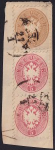 Austria - 1863 - Scott #24(pair),26 - used on piece - PESTH pmk