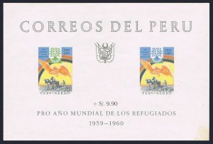 Peru C164a,hinged. Mi Bl.3. World Refugee Year WRY-1960. Oak,Dove,Farmer-Horses.