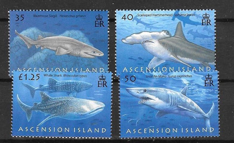 ASCENSION SG999/1002 2008 SHARKS MNH 