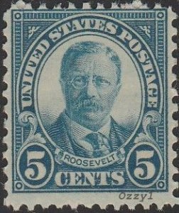 US #637 1927 5c Blue Theodore Roosevelt MINT-Poor-OG-NH.