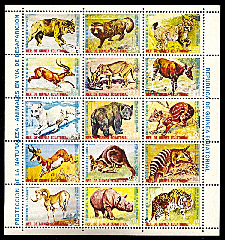 Equatorial Guinea 74189-74205, MNH, Endangered Animals sheet of 15 | Africa - Equatorial Guinea, General Issue Stamp / HipStamp Equatorial Guinea 74189-74205, MNH, Endangered Animals sheet of 15 | Africa - Equatorial Guinea, General Issue Stamp / HipStamp