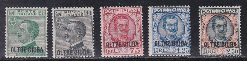 Oltre Giuba # 16-20, Italian Stamps Overprinted, Hinged, 1/2 Cat.