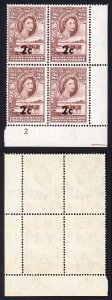 Bechuanaland SG158 2c on 2d Red Brown U/M Plate Block