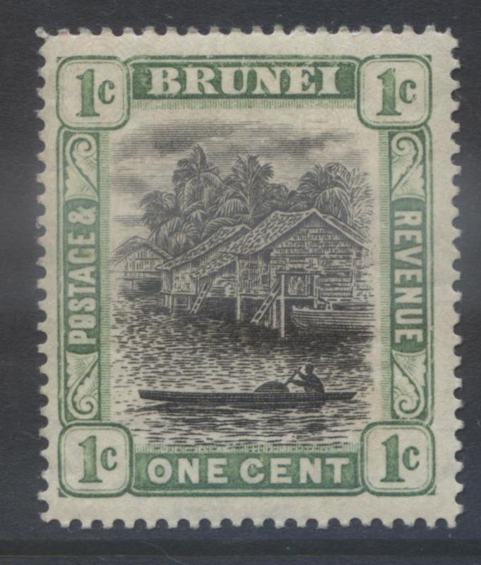 BRUNEI - Scott 13 - River Scenes - 1907- MLH - WMK 3 -Yell Grn & Blk - 1c  Stamp