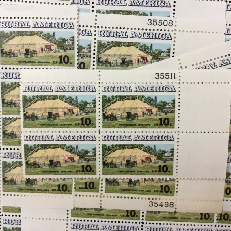 1505   Chautaugua Tent.   25 plate blocks.   MNH 10 cent stamps.  Issued in 1973