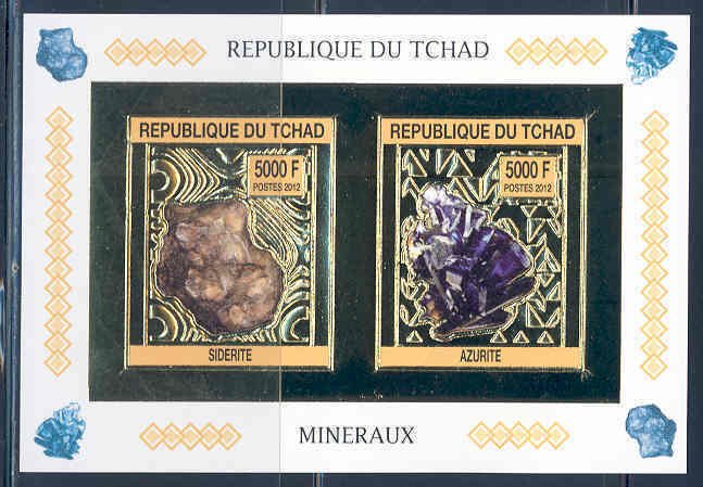 CHAD 2013 MINERALS  SHEET OF TWO GOLD FOIL MINT NEVER HINGED IMPERF 