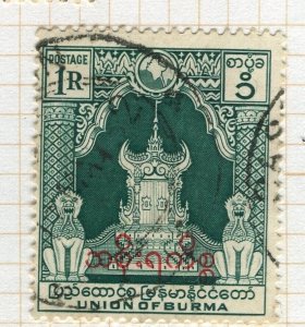 BURMA; 1950s early Independence Anniversary issue used Optd. 1R. value