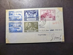 1949 Registered British Swaziland Cover Mbabane to Capetown South Africa