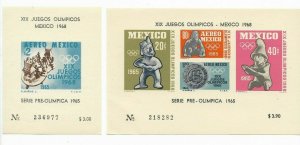 MEXICO 1965 PRE OLYMPICS SET 1968 XIX OLIMPIC GAMES SOUVENIR SHEET IMPER MINT NH