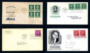 4 Different First Day Covers with cachets dated 1940 - Lot # 2