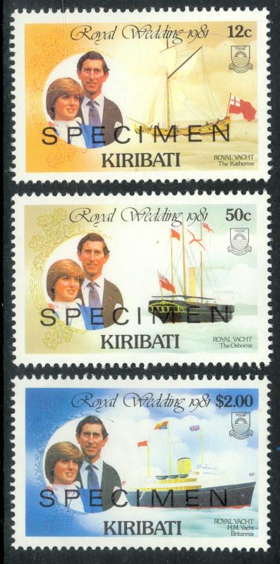 KIRIBATI 1981 Charles and Diana Wedding Specimen Stamps Sc 373,375,377 MNH