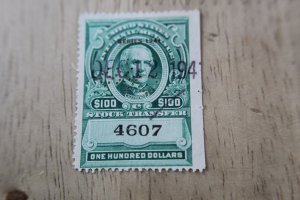 US RD114 USED STOCK TRANSFER GREEN  PERFED INITIALS CANCEL