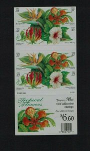 United States: 1999 Tropical Flowers, stamp booklet, (20 x 33c) Self-adfhesive