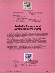 USPS SOUVENIR PAGE AUSTRALIA BICENTENNIAL COMMEMORATIVE STAMP 1988