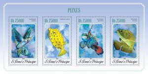 SAO TOME - 2014 - Fishes - Perf 4v Sheet - Mint Never Hinged