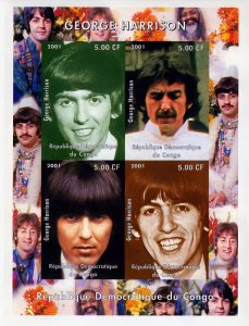 Congo 2001 GEORGE HARRISON (THE BEATLES) Souvenir Sheet IMPERFORATED MNH RARE !!