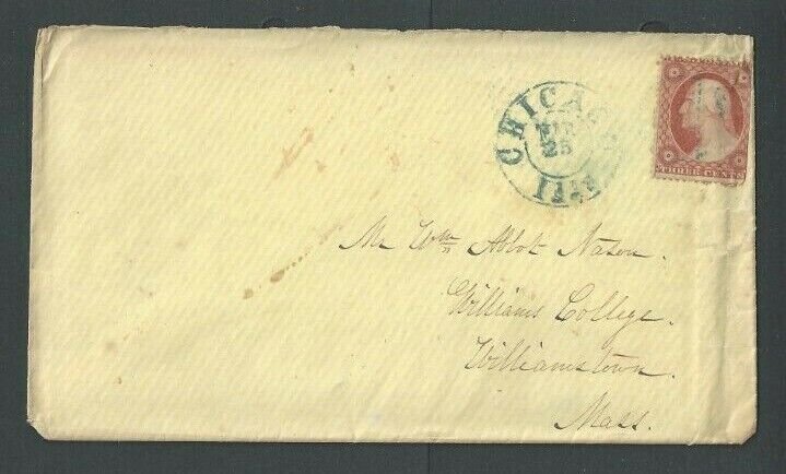 Ca 1859 #26 On Cover W/Blue Chicago Cancel