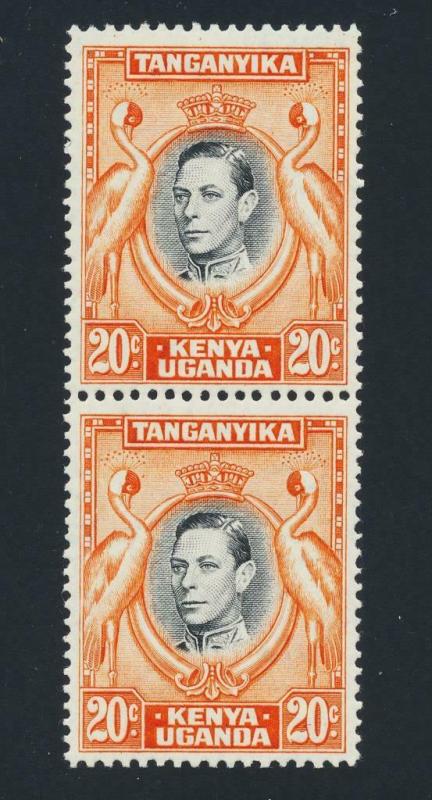 KUT BRITISH 1951, 20c DEEP ORANGE VERT PAIR, VF NEVER HINGED OG SG#139ba