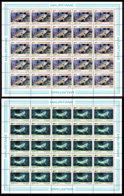 Mauritania Fish 2v Full Sheets of 25 sets SG#874+77 SC#614-617 CV£130+