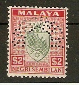 MALAYA NEGRI SEMBILAN SG38s 1936 $2 GREEN & SCARLET SPECIMEN MTD MINT