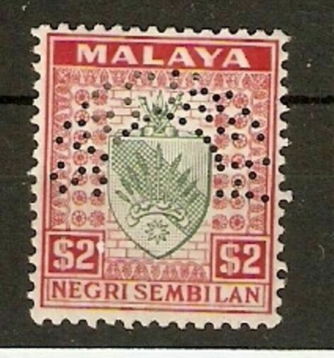 MALAYA NEGRI SEMBILAN SG38s 1936 $2 GREEN & SCARLET SPECIMEN MTD MINT