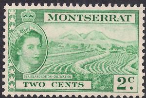 Montserrat 1953 QE2 2ct Green Sea Island Cotton MM SG 138 (H1414)