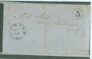 US  Camden, Arkansas, 12 June 1854 stampless cover to Irving, New York. Penalty rate 5 in circle. Multi-page letter enclosed.