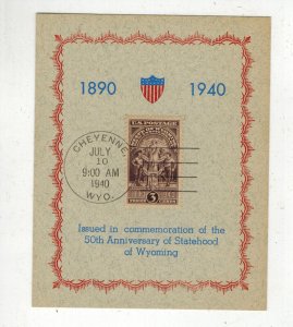 1940 WYOMING 50th ANNIVERSARY OF STATEHOOD 897 UNLISTED CE REID CARD Gray Paper