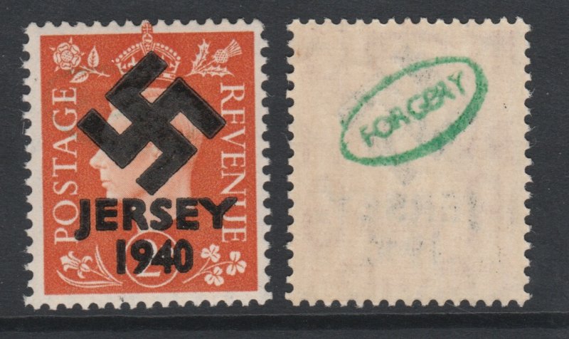 Jersey 1940 Swastika opt on Great Britain KG6 2d orange ...