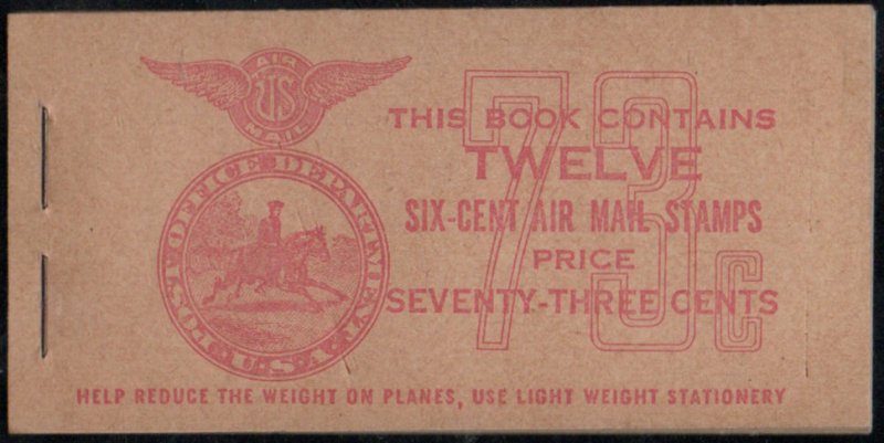US #C25a COMPLETE BOOK, BKC3, 73c VF mint never hinged,   post office fresh b...