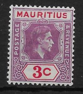 MAURITIUS SG253a 1938 3c REDDISH PURPLE & SCARLET SLICED S VAR MTD MINT