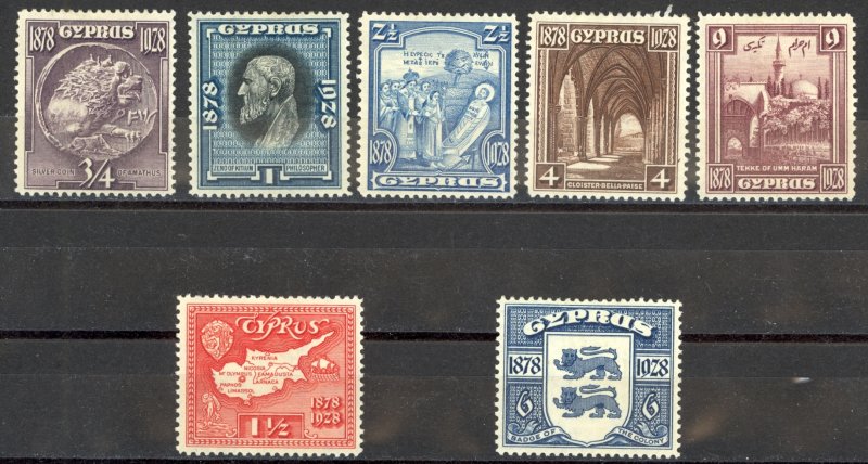 Cyprus Sc# 114-120 MH 1928 3/4pi-9pi Definitives