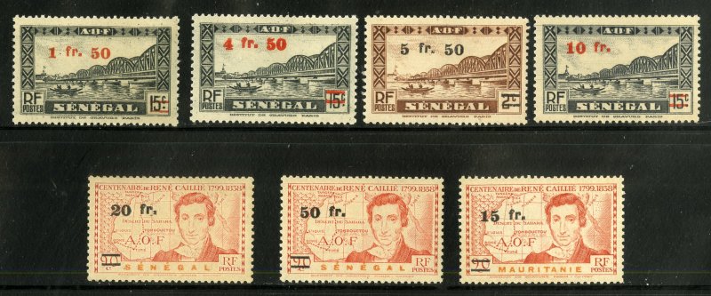 FRENCH WEST AFRICA 8-14 MNH MH SCV $19.70 BIN $8.50 BRIDGE, MAPS