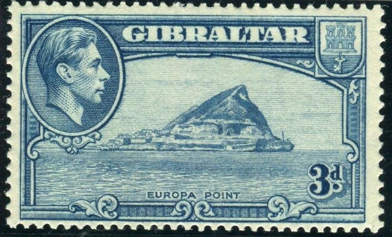 GIBRALTAR-1938-51 3d Light Blue Perf 13½.  An unmounted mint example Sg 125