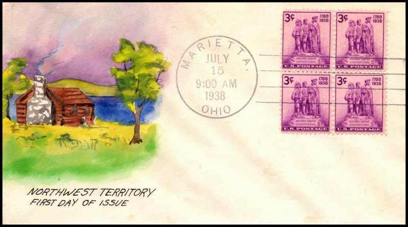 Scott 837  3 Cents NW Territory Marion Fulton Hand Painted FDC Blk Planty 837-56