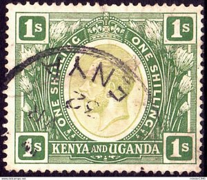 KENYA & UGANDA 1922 KGV 1/- Green SG87 Used