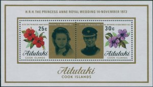 Aitutaki 1973 SG84 Princess Anne Wedding MS MNH