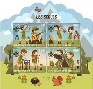 Niger - 2018 Boy Scouts & Girl Scouts - 4 Stamp Sheet - NIG18619a