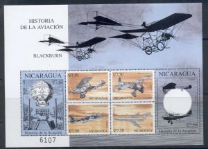 Nicaragua 2000 History of Aviation , blue balloon sheetlet