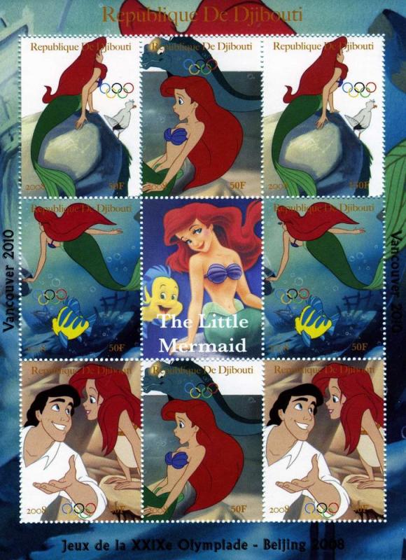 CARTOONS The Little Mairmaid Sheet (9) Perforated Mint (NH)