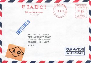 1978 MACHINE FRANKED COVER LABELLED A.O TO SEATTLE WASHINGTON BY AIRMAIL